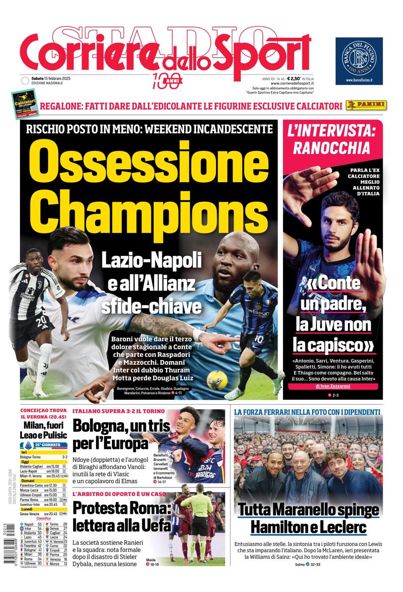 Prima-pagina-corriere-dello-sport-edizione-di-oggi-15-02-2025