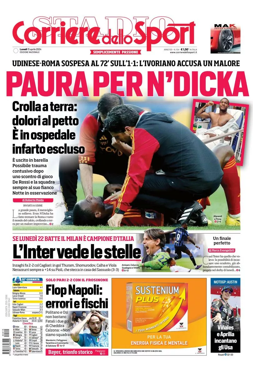 Prima-pagina-corriere-dello-sport-edizione-di-oggi-15-04-2024