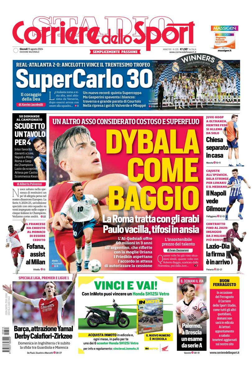 Prima-pagina-corriere-dello-sport-edizione-di-oggi-15-08-2024