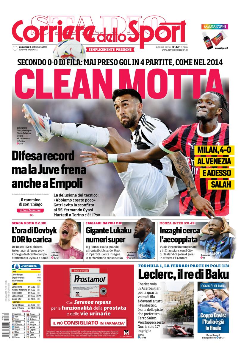 Prima-pagina-corriere-dello-sport-edizione-di-oggi-15-09-2024