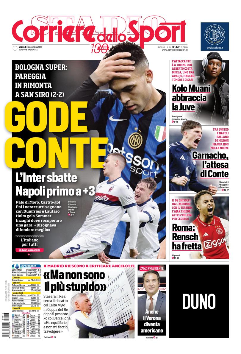 Prima-pagina-corriere-dello-sport-edizione-di-oggi-16-01-2025