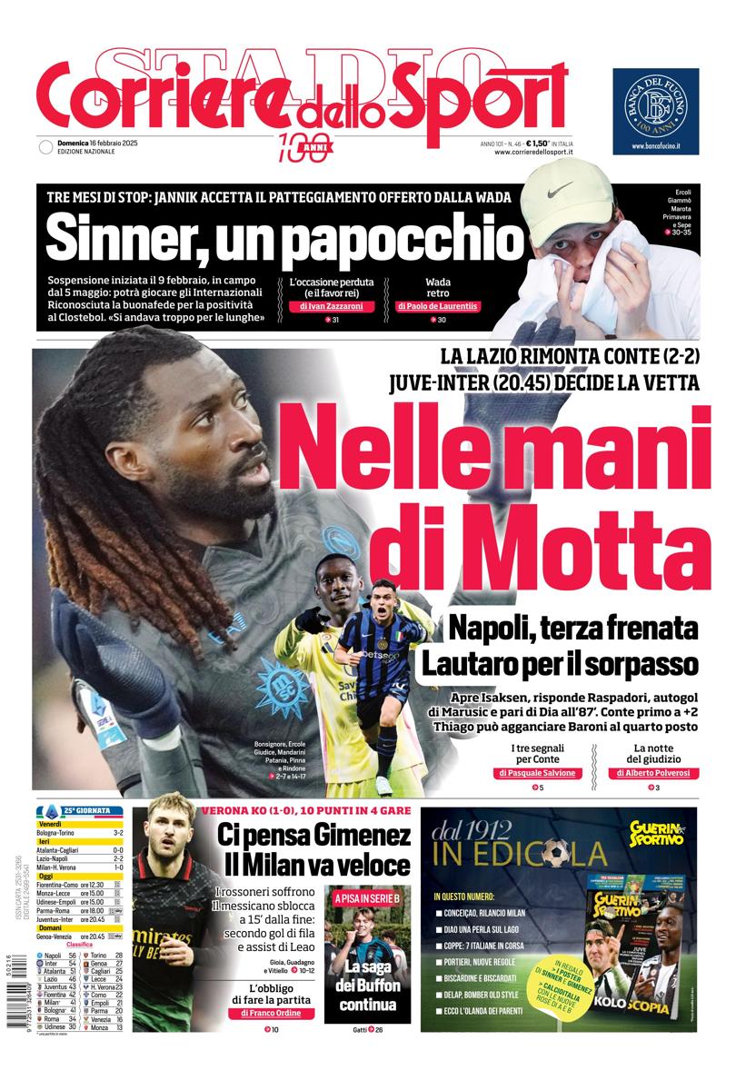 Prima-pagina-corriere-dello-sport-edizione-di-oggi-16-02-2025