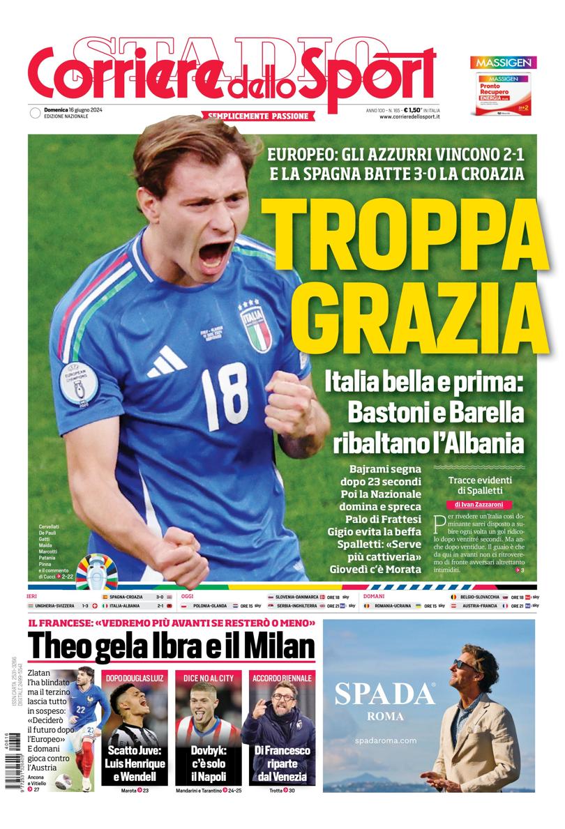 Prima-pagina-corriere-dello-sport-edizione-di-oggi-16-06-2024