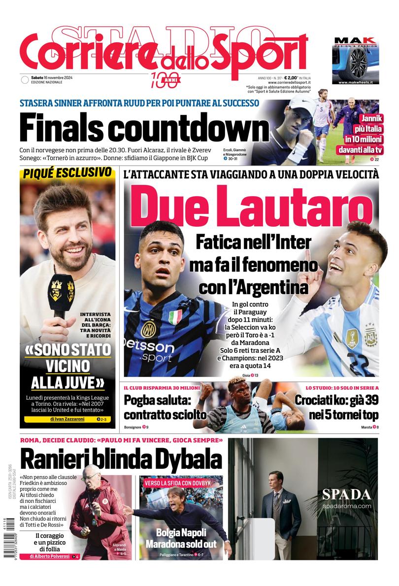 Prima-pagina-corriere-dello-sport-edizione-di-oggi-16-11-2024