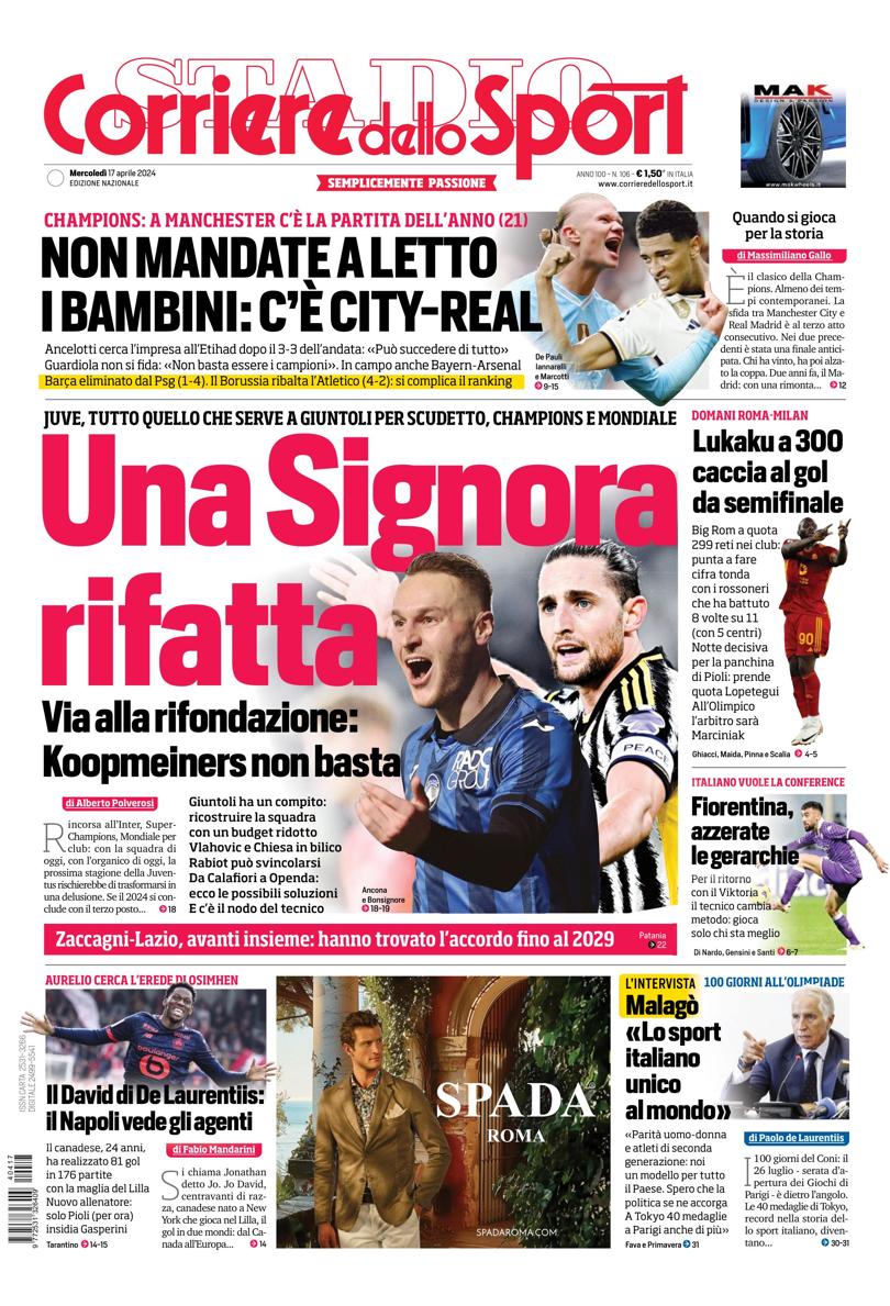 Prima-pagina-corriere-dello-sport-edizione-di-oggi-17-04-2024