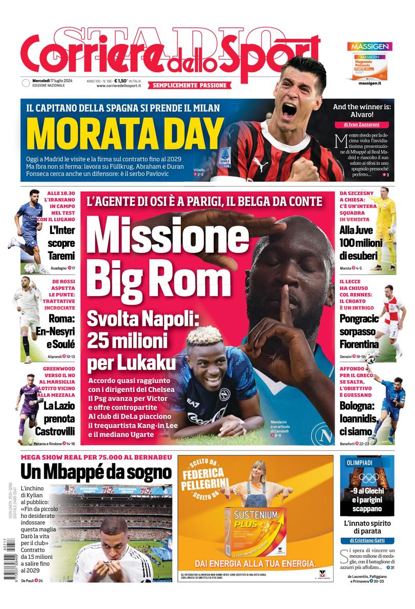 Prima-pagina-corriere-dello-sport-edizione-di-oggi-17-07-2024