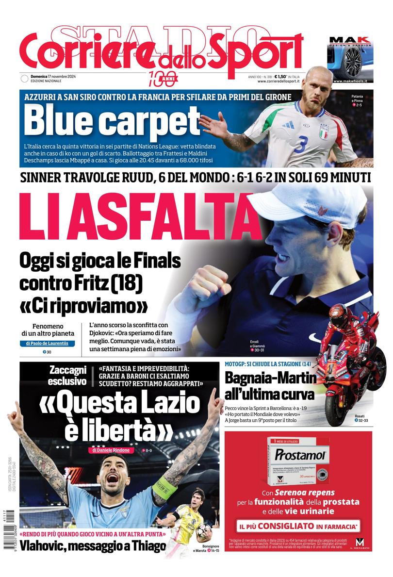 Prima-pagina-corriere-dello-sport-edizione-di-oggi-17-11-2024