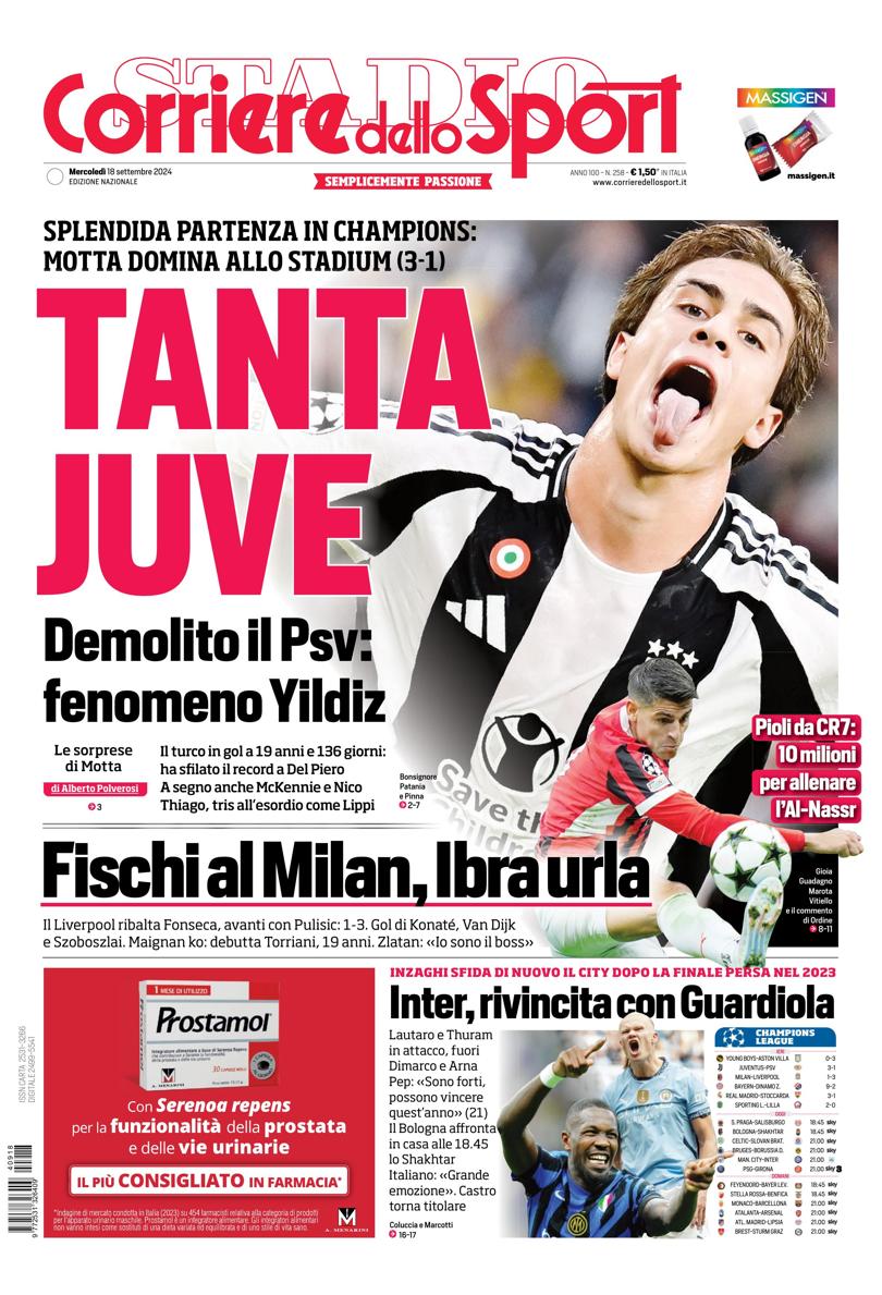 Prima-pagina-corriere-dello-sport-edizione-di-oggi-18-09-2024