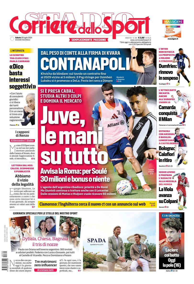 Prima-pagina-corriere-dello-sport-edizione-di-oggi-20-07-2024