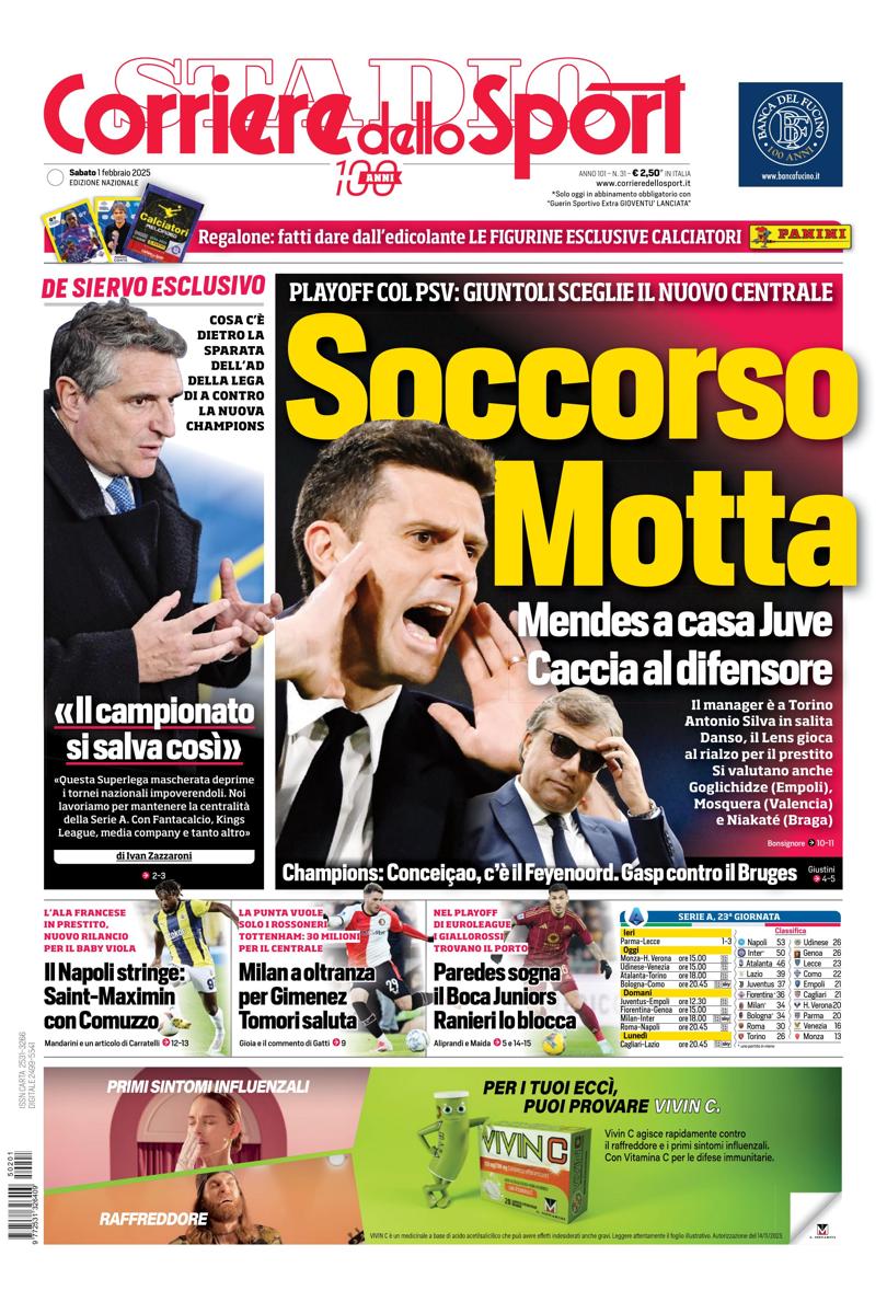 Prima-pagina-corriere-dello-sport-edizione-di-oggi-2025-02-01