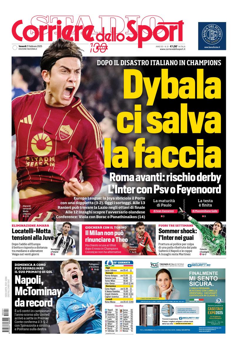 Prima-pagina-corriere-dello-sport-edizione-di-oggi-21-02-2025