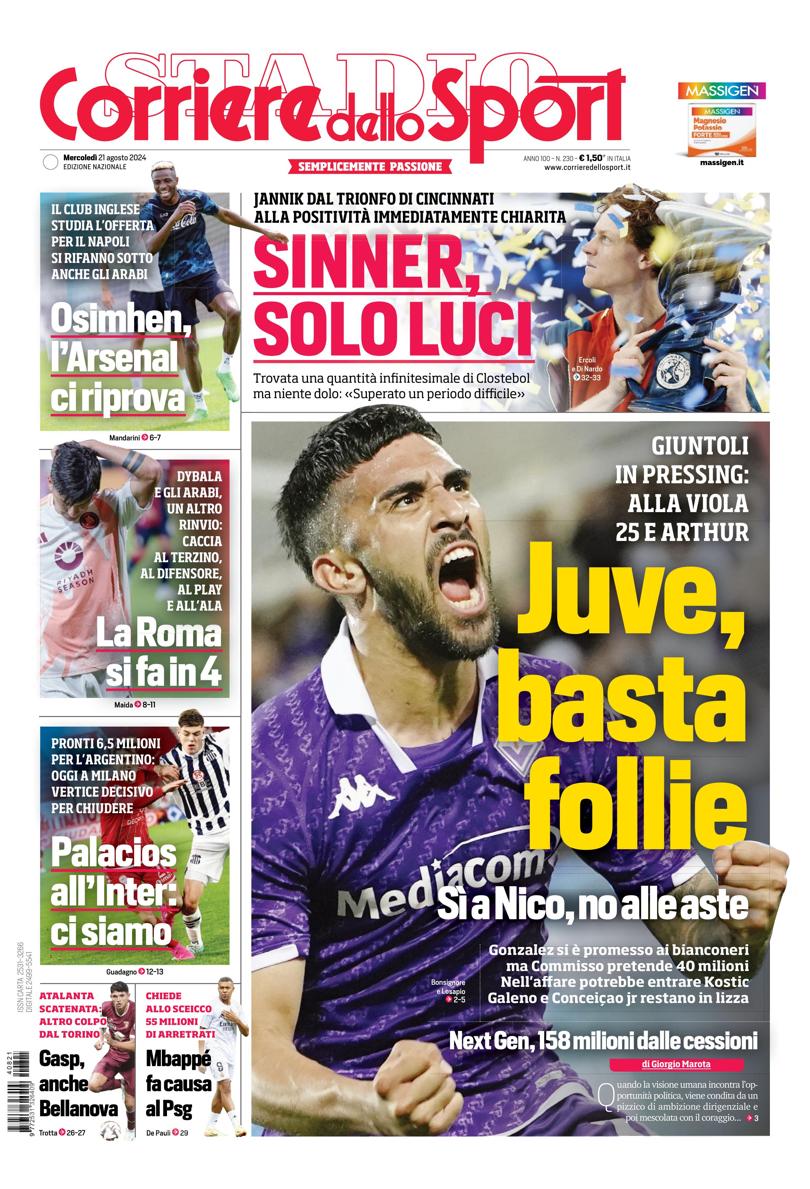 Prima-pagina-corriere-dello-sport-edizione-di-oggi-21-08-2024