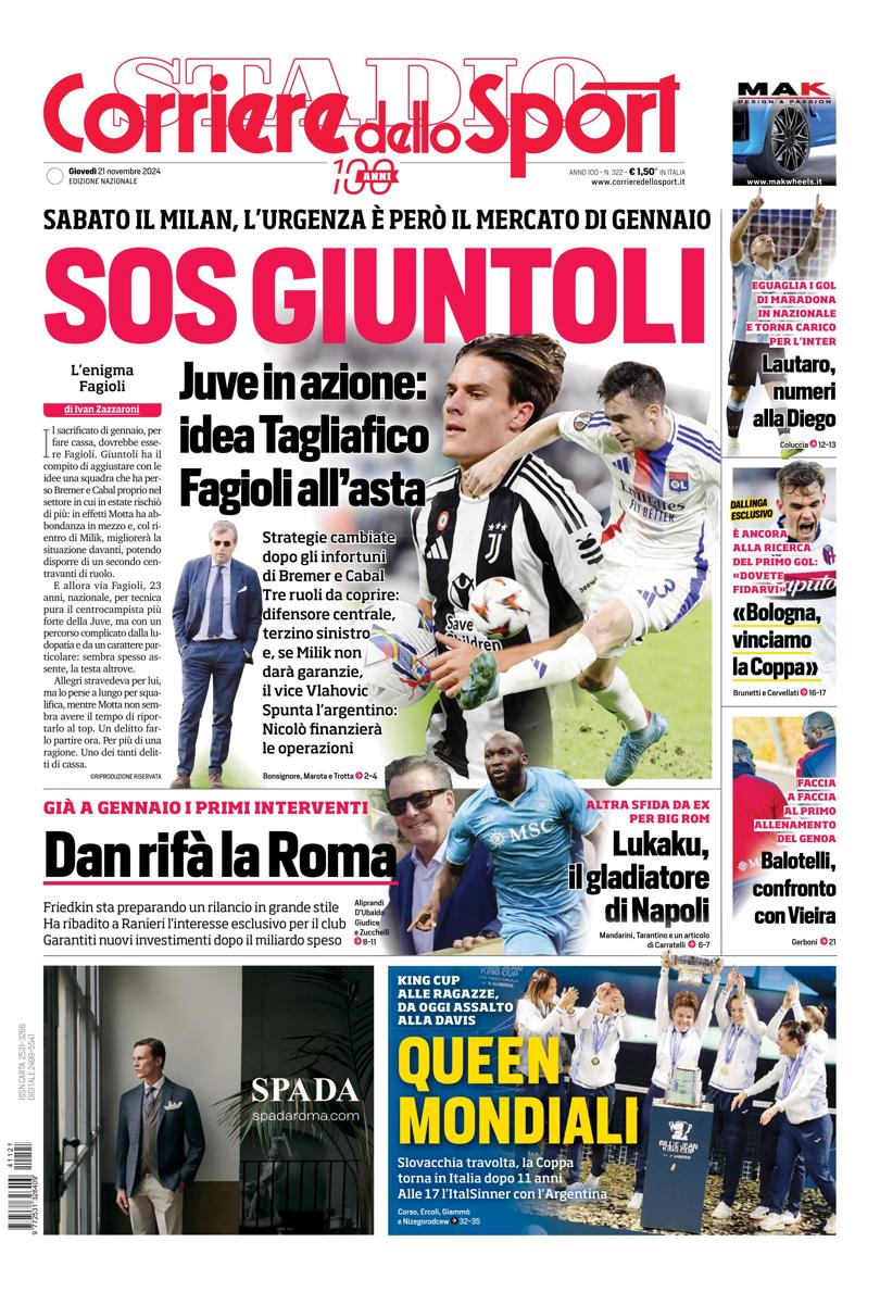 Prima-pagina-corriere-dello-sport-edizione-di-oggi-21-11-2024