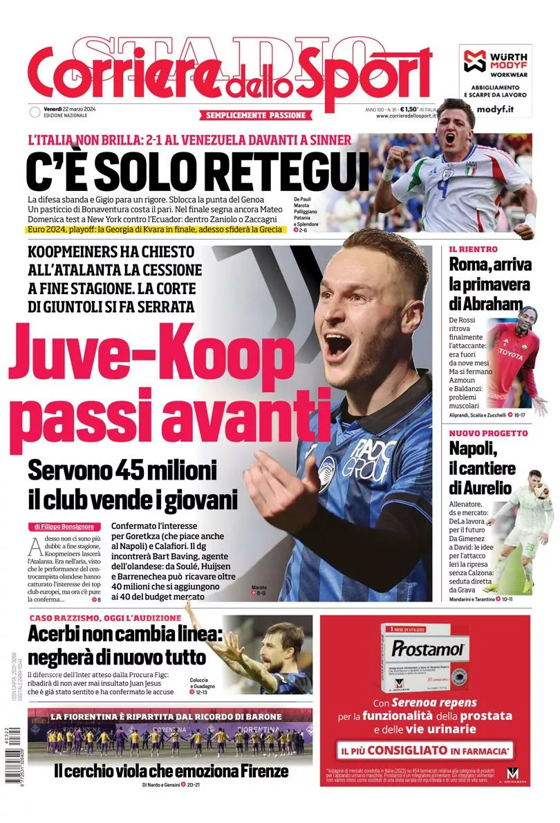 Prima-pagina-corriere-dello-sport-edizione-di-oggi-22-03-2024