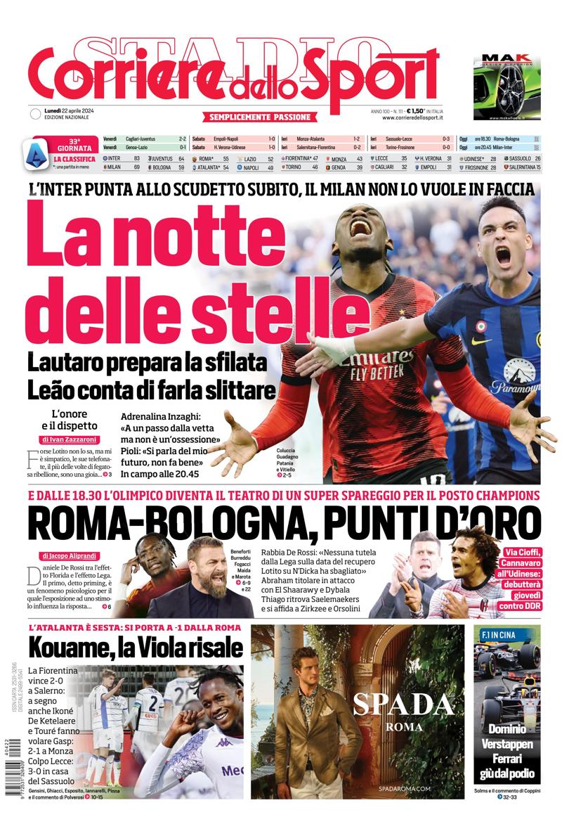 Prima-pagina-corriere-dello-sport-edizione-di-oggi-22-04-2024