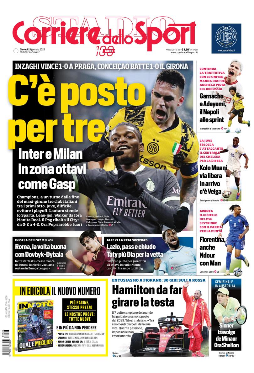 Prima-pagina-corriere-dello-sport-edizione-di-oggi-23-01-2025