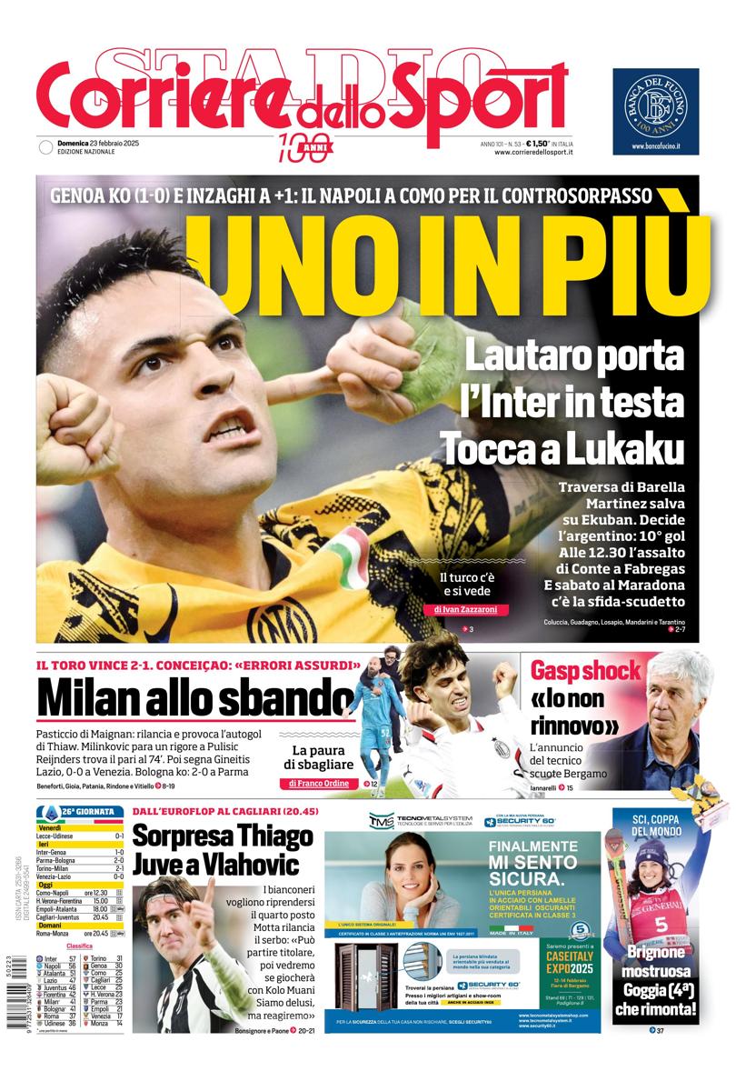 Prima-pagina-corriere-dello-sport-edizione-di-oggi-23-02-2025