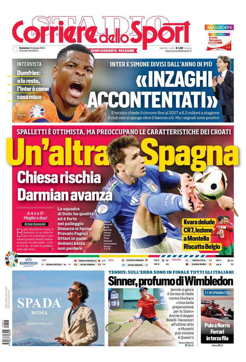 Prima-pagina-corriere-dello-sport-edizione-di-oggi-23-06-2024