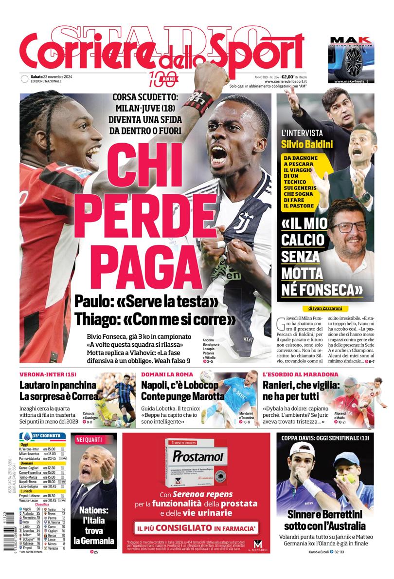 Prima-pagina-corriere-dello-sport-edizione-di-oggi-23-11-2024