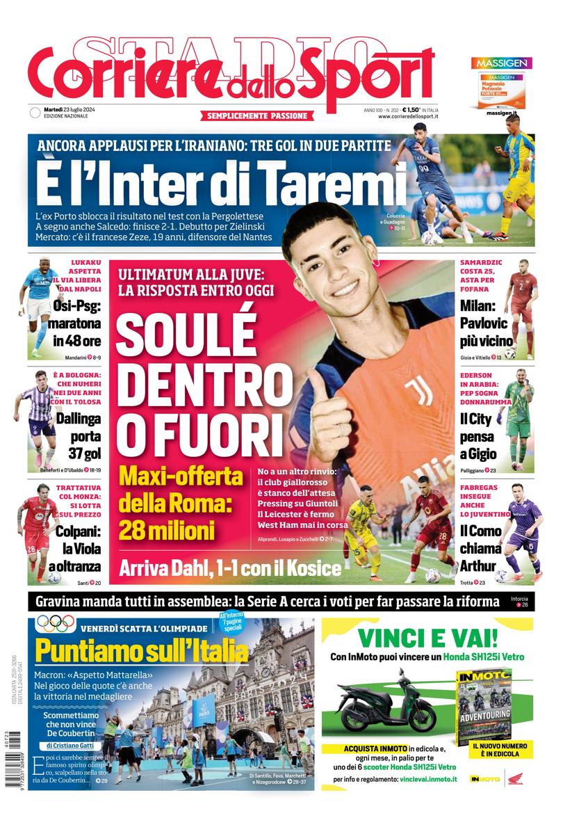 Prima-pagina-corriere-dello-sport-edizione-di-oggi-24-07-2024