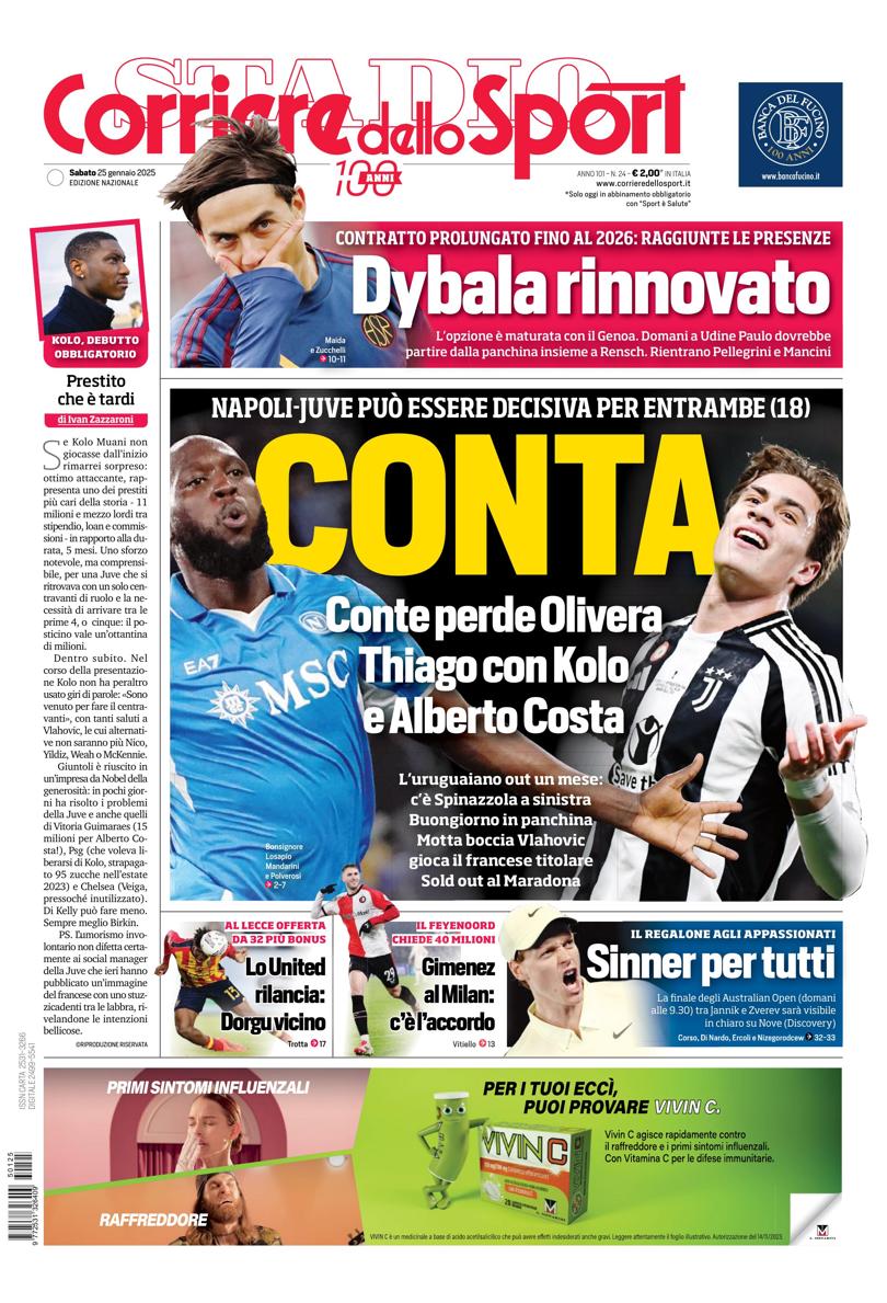 Prima-pagina-corriere-dello-sport-edizione-di-oggi-25-01-2025