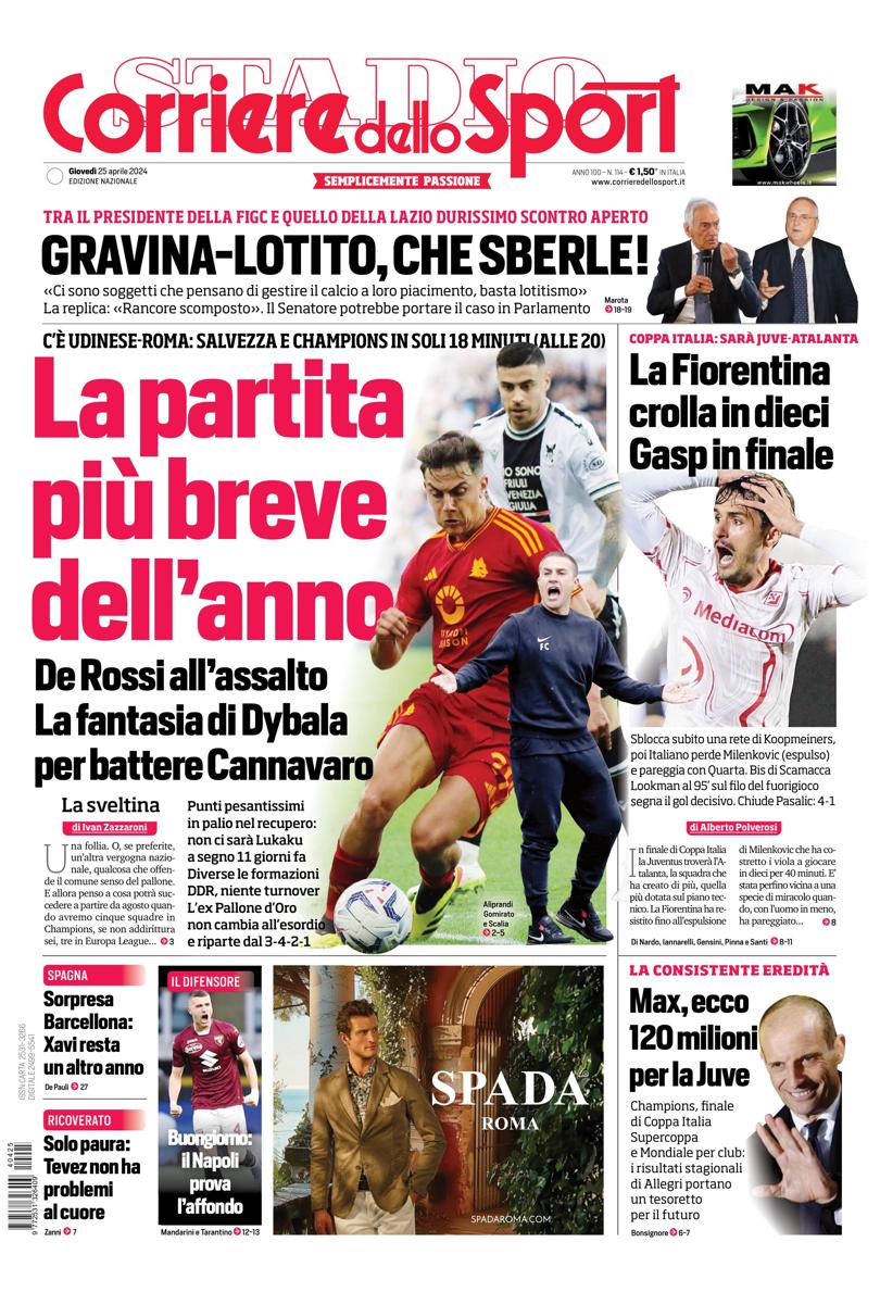 Prima-pagina-corriere-dello-sport-edizione-di-oggi-25-04-2024