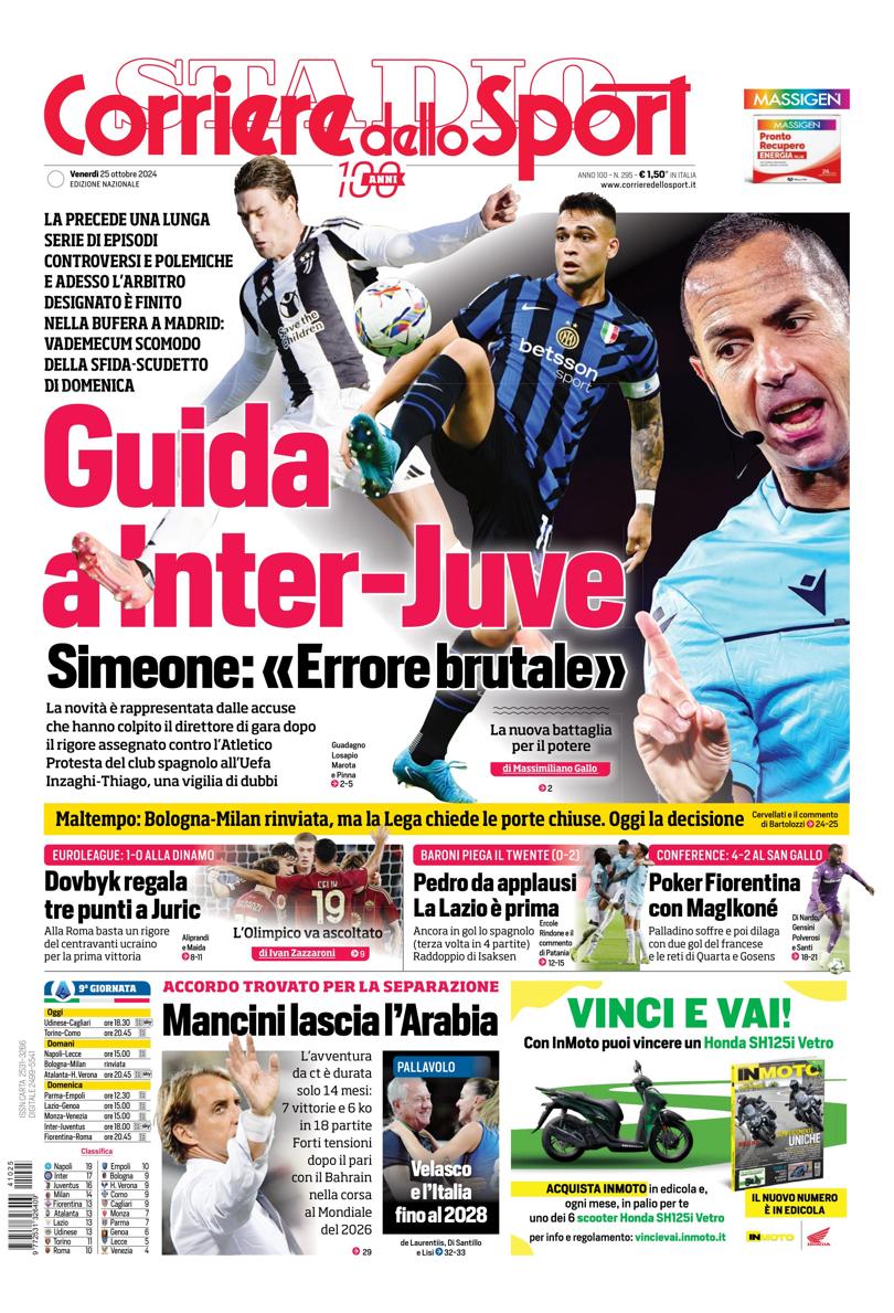 Prima-pagina-corriere-dello-sport-edizione-di-oggi-25-10-2024