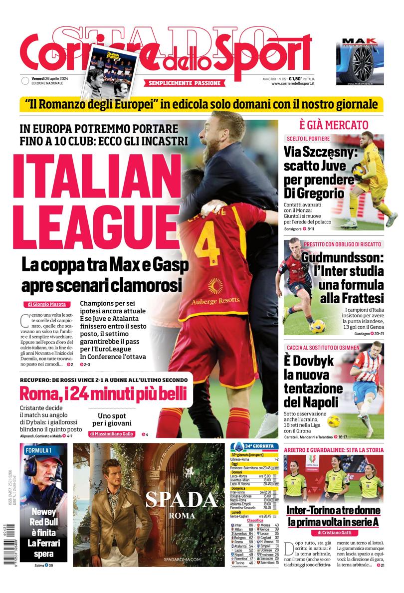 Prima-pagina-corriere-dello-sport-edizione-di-oggi-26-04-2024