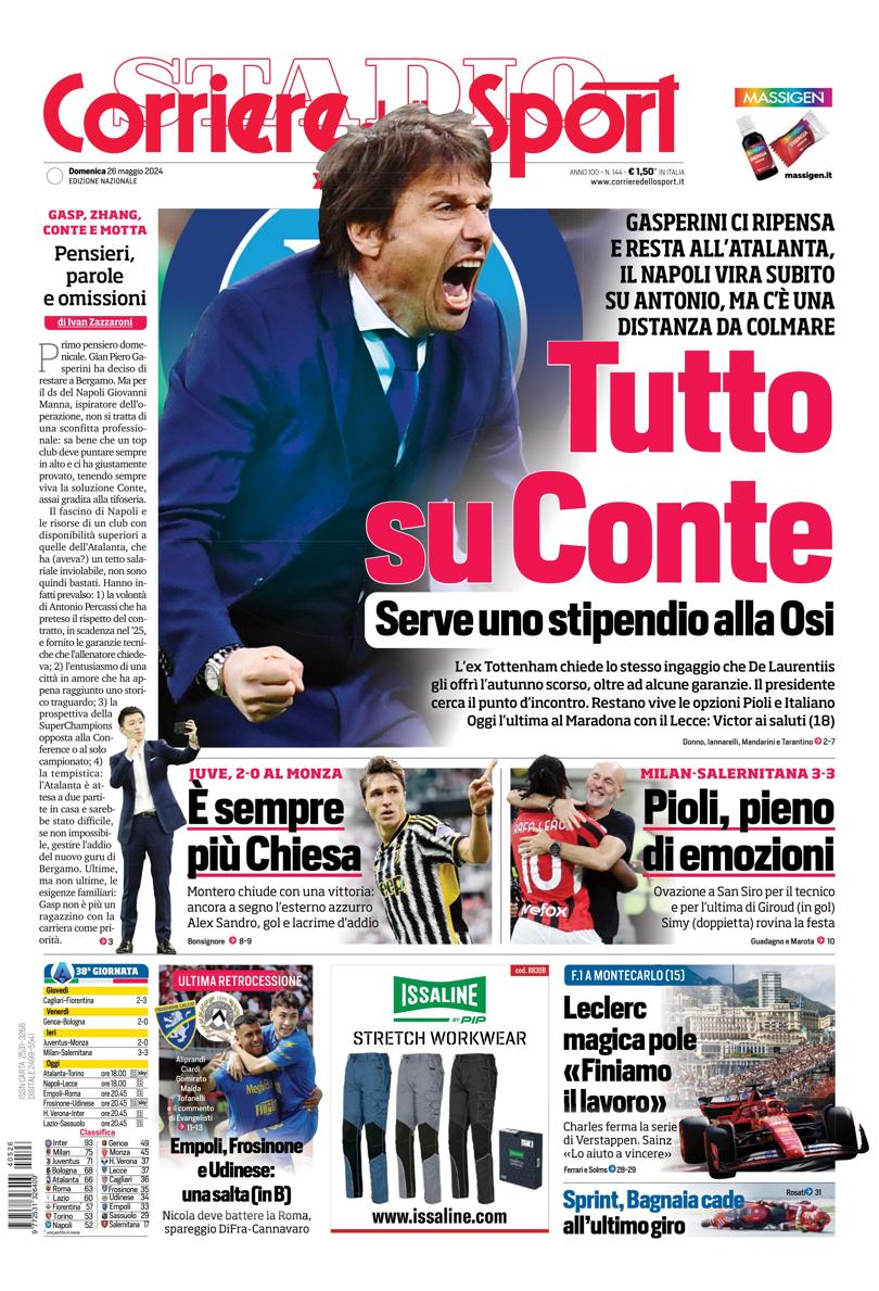 Prima-pagina-corriere-dello-sport-edizione-di-oggi-26-05-2024