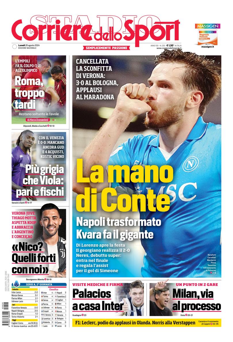 Prima-pagina-corriere-dello-sport-edizione-di-oggi-26-08-2024