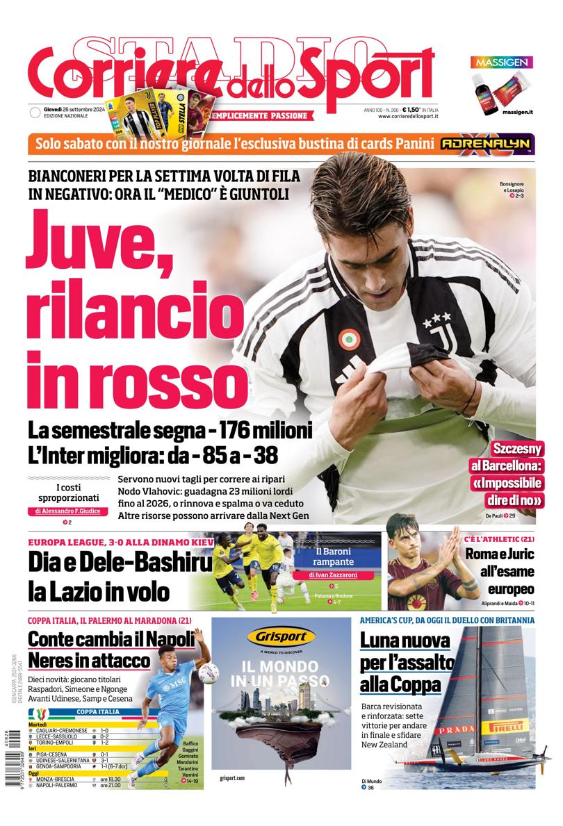 Prima-pagina-corriere-dello-sport-edizione-di-oggi-26-09-2024