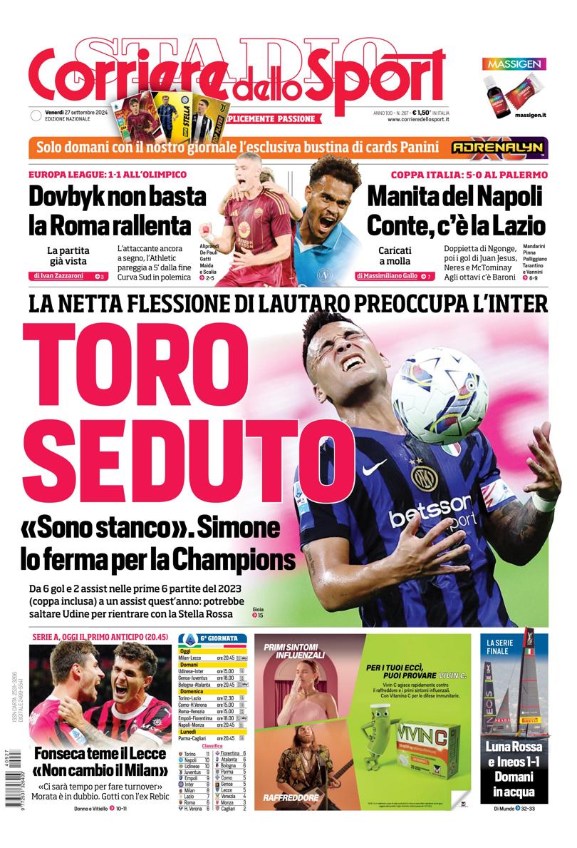 Prima-pagina-corriere-dello-sport-edizione-di-oggi-27-09-2024