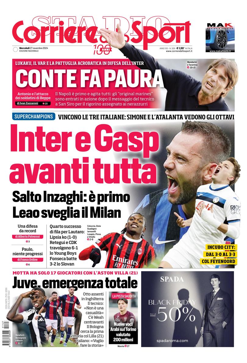 Prima-pagina-corriere-dello-sport-edizione-di-oggi-27-11-2024