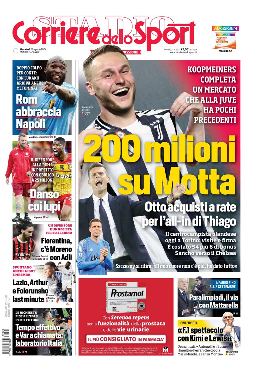 Prima-pagina-corriere-dello-sport-edizione-di-oggi-28-08-2024