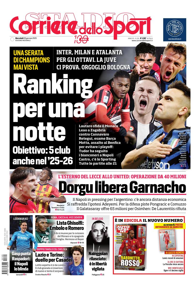 Prima-pagina-corriere-dello-sport-edizione-di-oggi-29-01-2025