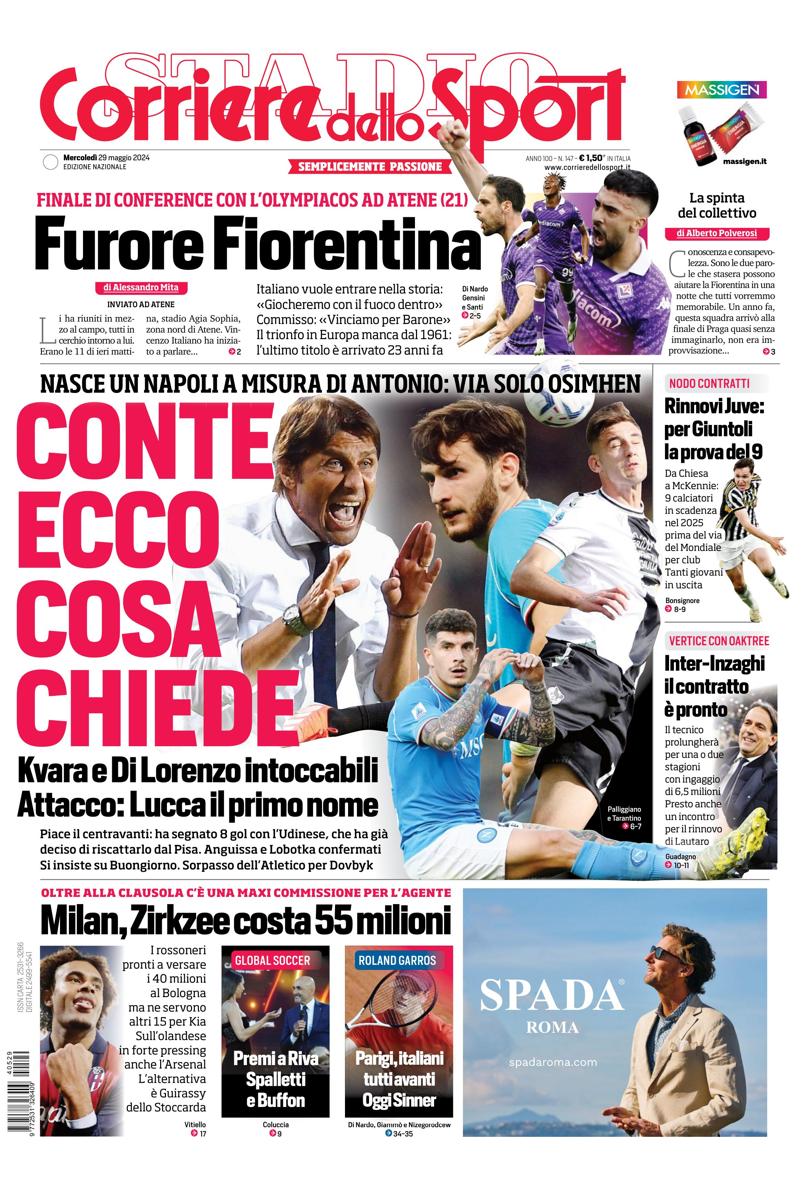 Prima-pagina-corriere-dello-sport-edizione-di-oggi-29-05-2024