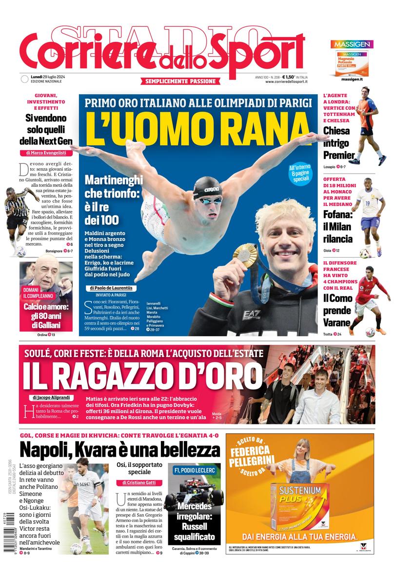 Prima-pagina-corriere-dello-sport-edizione-di-oggi-29-07-2024