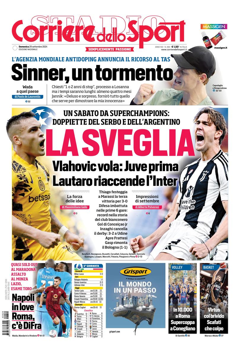 Prima-pagina-corriere-dello-sport-edizione-di-oggi-29-09-2024