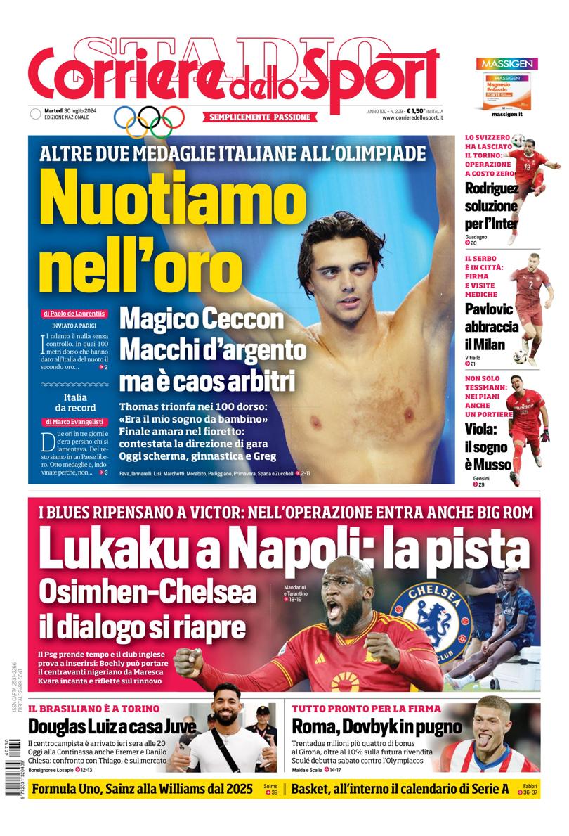 Prima-pagina-corriere-dello-sport-edizione-di-oggi-30-07-2024