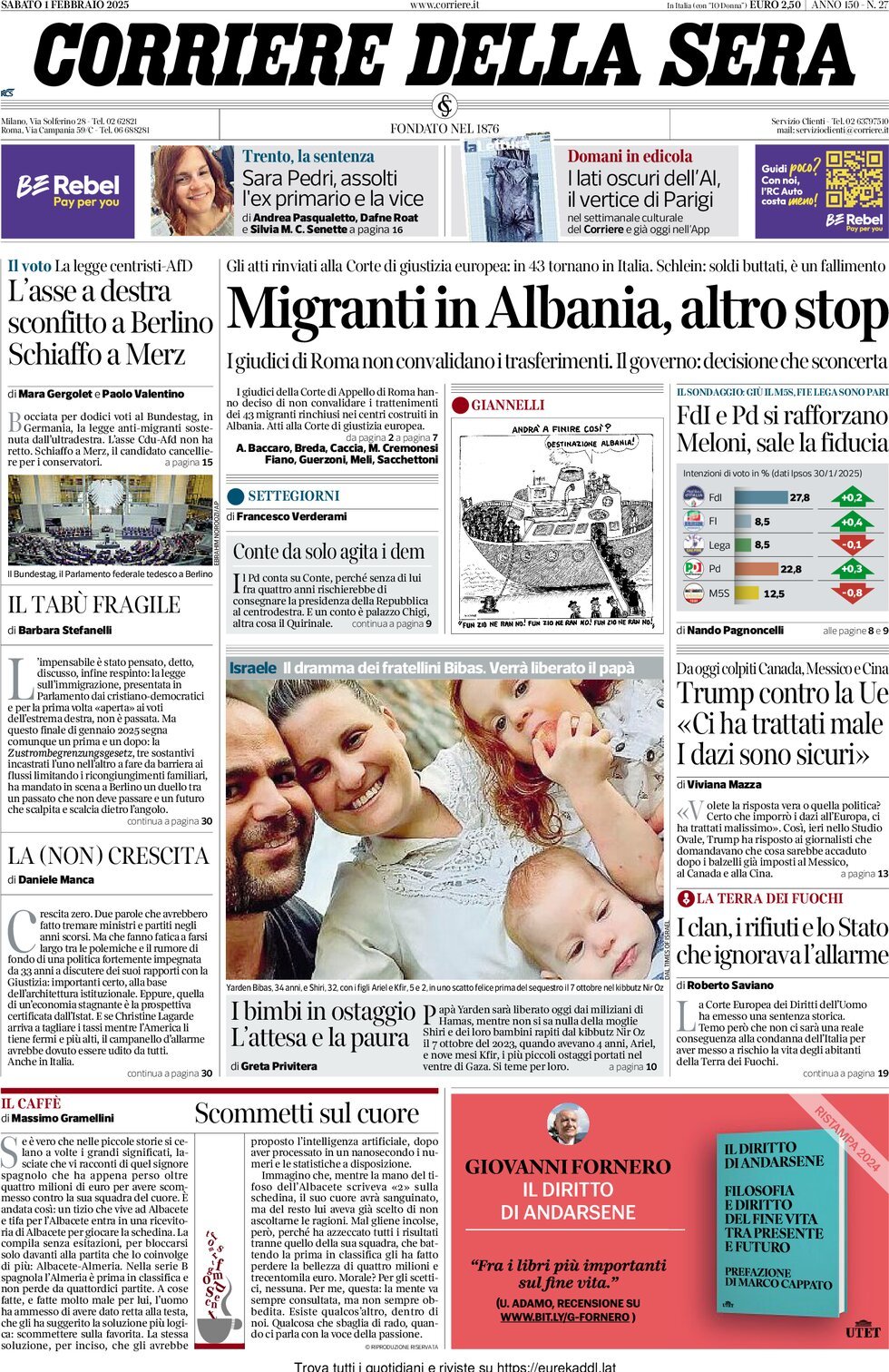 Prima-pagina-del-corriere-della-sera-edizione-di-oggi-01-02-2025