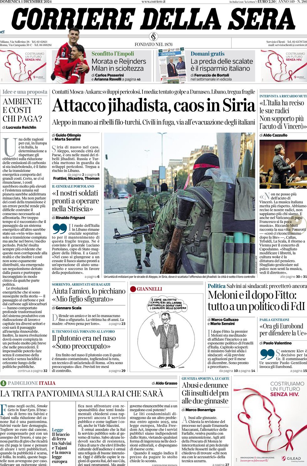 Prima-pagina-del-corriere-della-sera-edizione-di-oggi-01-12-2024