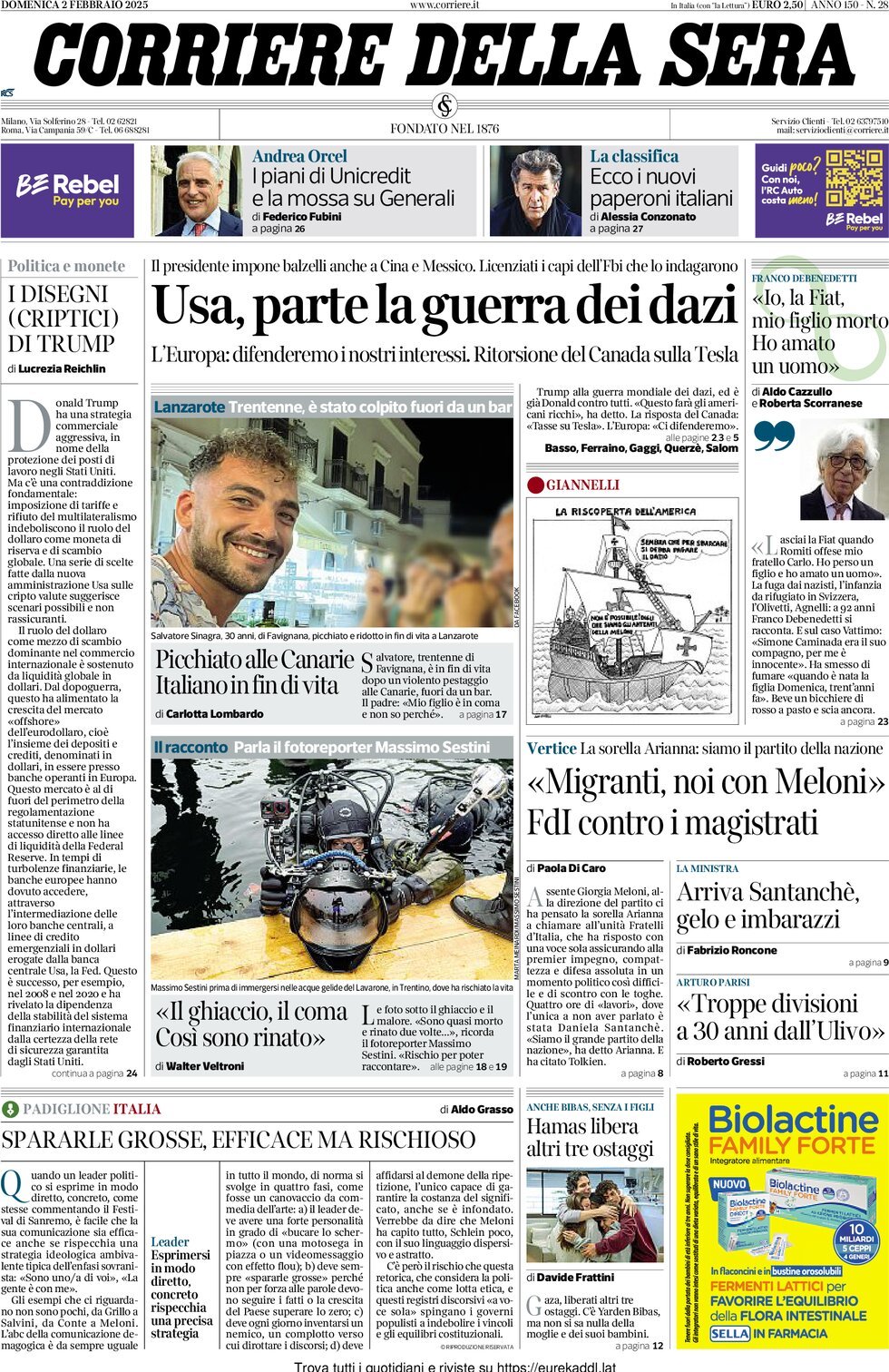 Prima-pagina-del-corriere-della-sera-edizione-di-oggi-02-02-2025