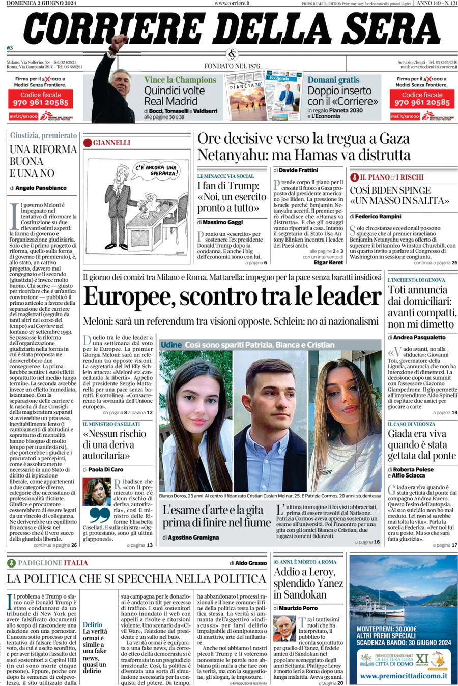 Prima-pagina-del-corriere-della-sera-edizione-di-oggi-02-06-2024