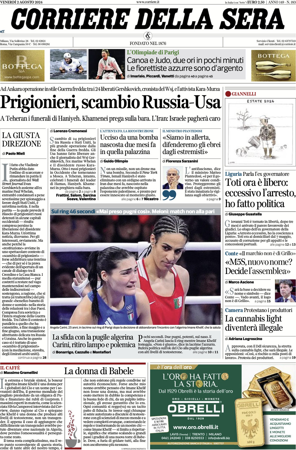 Prima-pagina-del-corriere-della-sera-edizione-di-oggi-02-08-2024