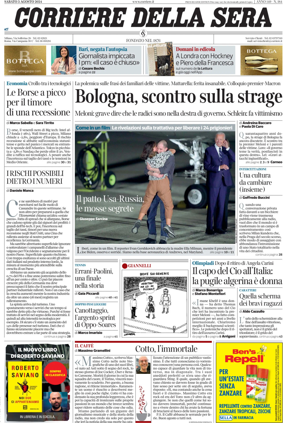 Prima-pagina-del-corriere-della-sera-edizione-di-oggi-03-08-2024