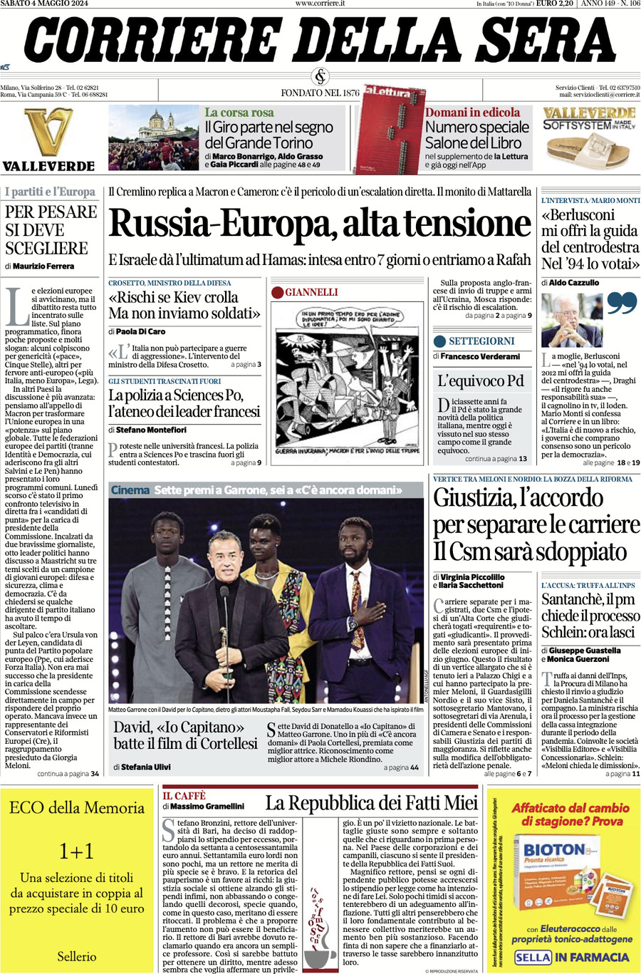 Prima-pagina-del-corriere-della-sera-edizione-di-oggi-04-05-2024