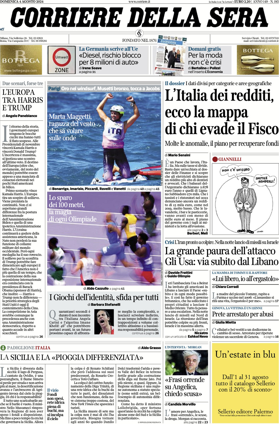 Prima-pagina-del-corriere-della-sera-edizione-di-oggi-04-08-2024