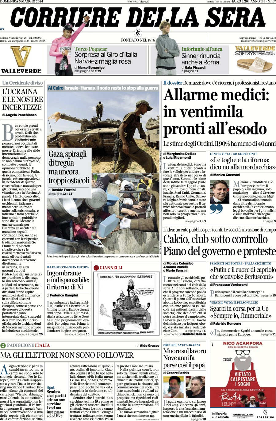 Prima-pagina-del-corriere-della-sera-edizione-di-oggi-05-05-2024