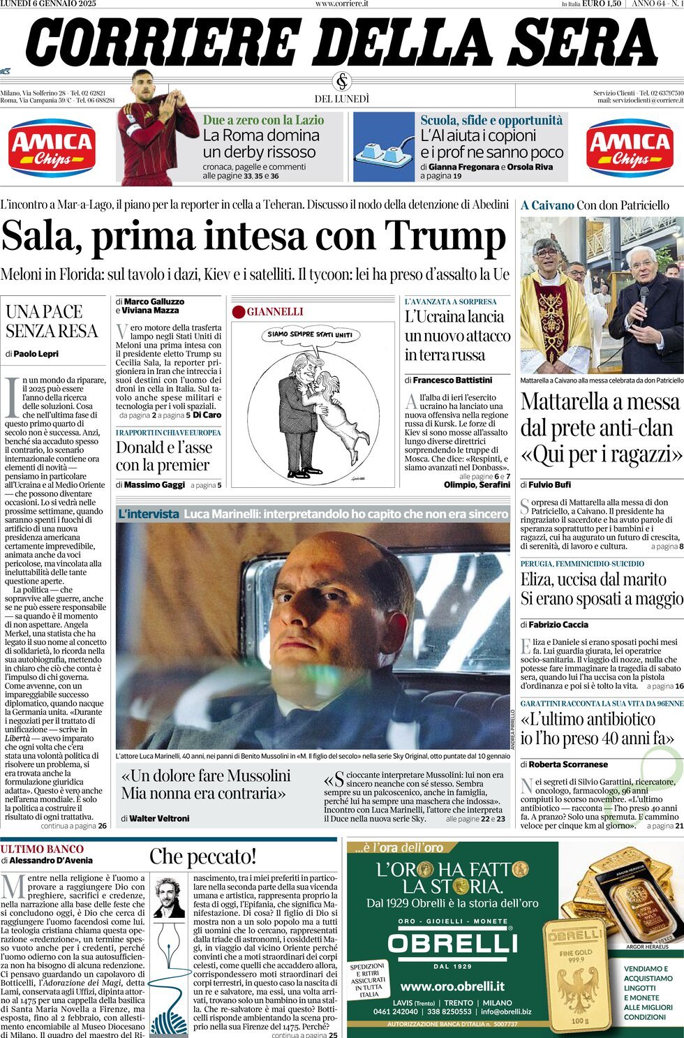 Prima-pagina-del-corriere-della-sera-edizione-di-oggi-06-01-2025