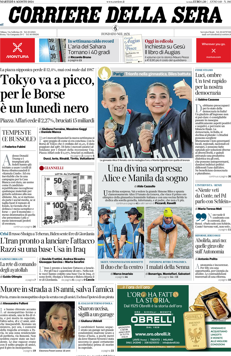 Prima-pagina-del-corriere-della-sera-edizione-di-oggi-06-08-2024